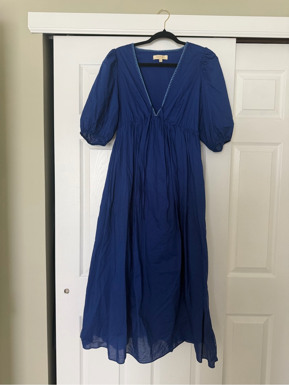 Royal Blue V-Neck Maxi Dress with Puff Sleeves